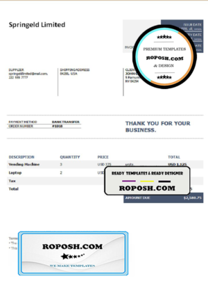 USA Springeld Limited invoice template in Word and PDF format, fully editable