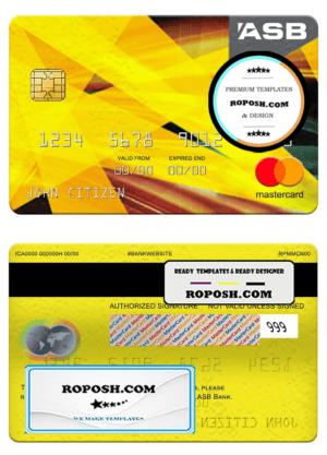 New Zealand ASB bank mastercard, fully editable template in PSD format