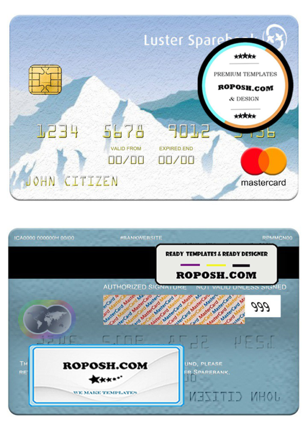 Norway Luster Sparebank mastercard, fully editable template in PSD format