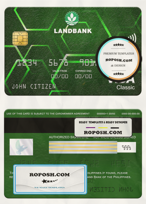 Philippines Land bank visa classic card, fully editable template in PSD format scan effect
