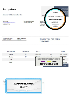 USA Alcoprises invoice template in Word and PDF format, fully editable