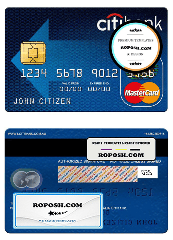 Australia Citibank mastercard template in PSD format, fully editable