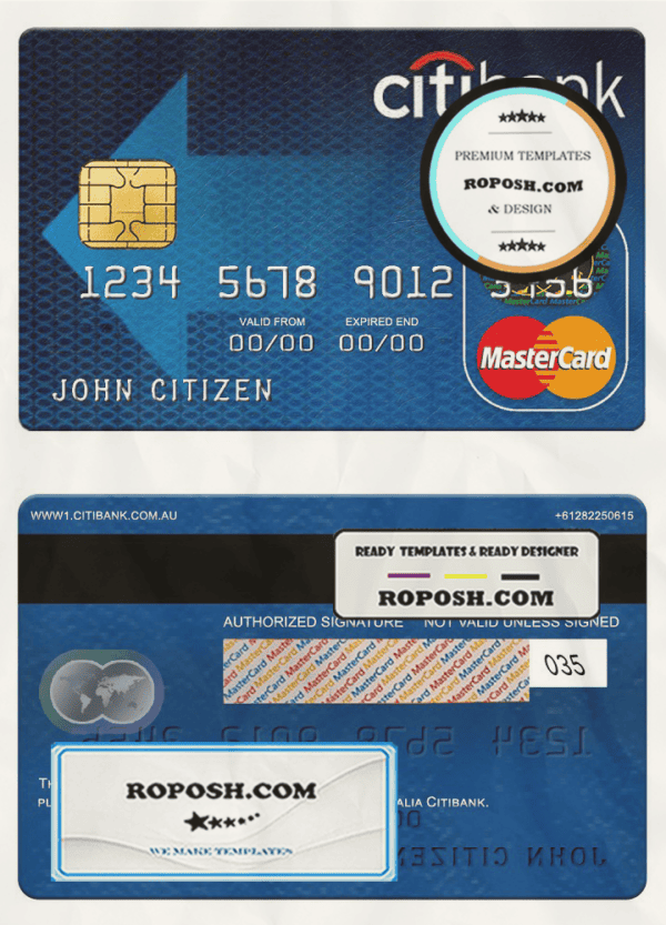 Australia Citibank mastercard template in PSD format, fully editable