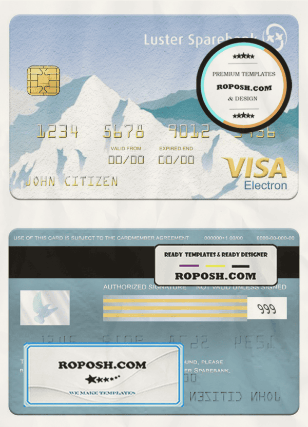 Norway Luster Sparebank visa electron card, fully editable template in PSD format