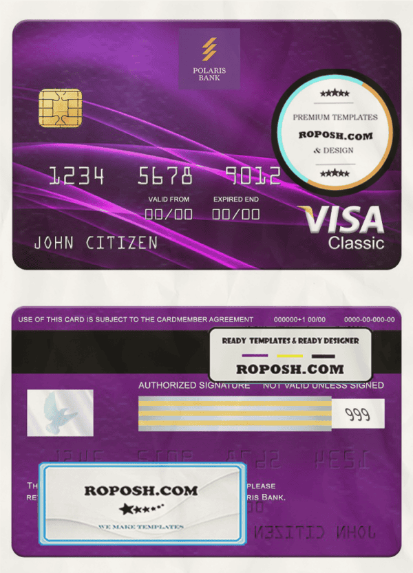 Nigeria Polaris bank visa classic card, fully editable template in PSD format