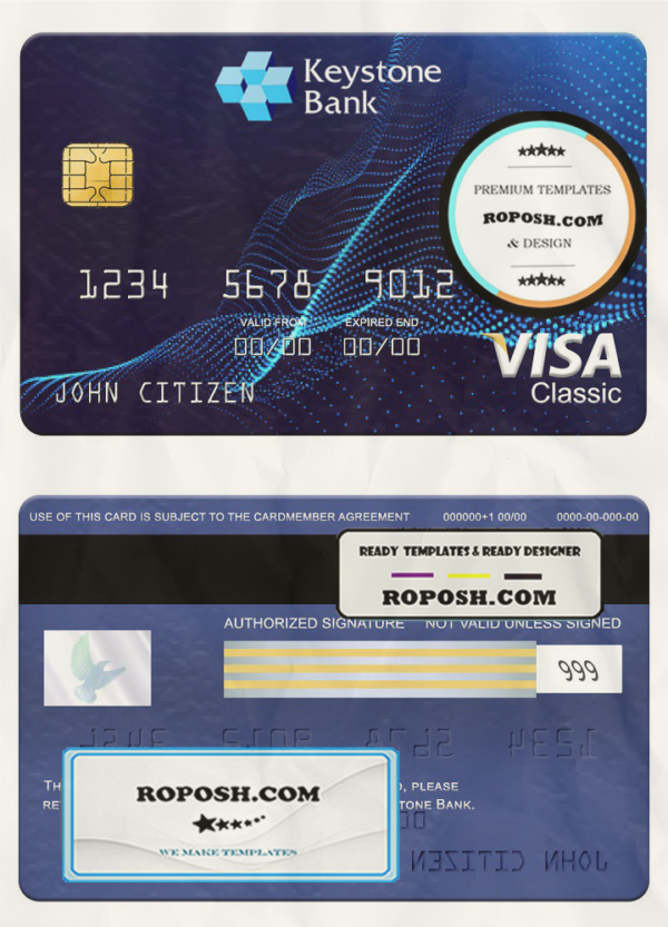 Nigeria Keystone bank visa classic card, fully editable template in PSD format scan effect