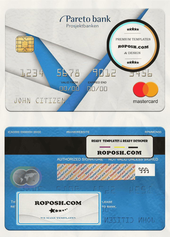 Norway Pareto bank mastercard, fully editable template in PSD format Norway Pareto bank mastercard, fully editable template in PSD format
