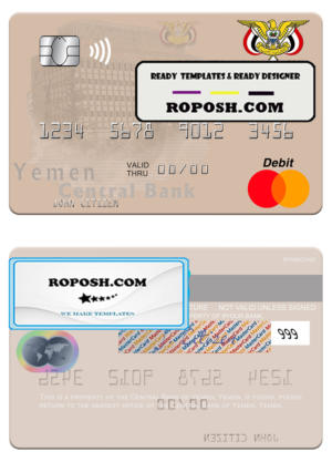 Yemen Central Bank of Yemen mastercard card template in PSD format