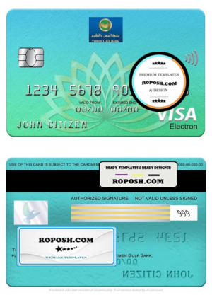 Yemen Gulf bank visa electron card, fully editable template in PSD format
