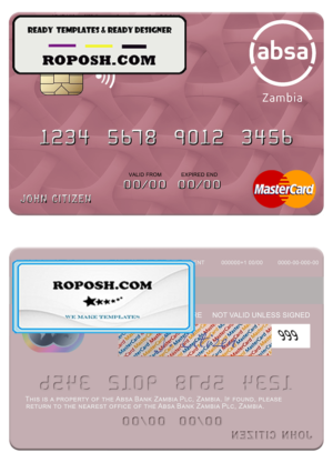 Zambia Absa Bank Zambia Plc mastercard credit card template in PSD format