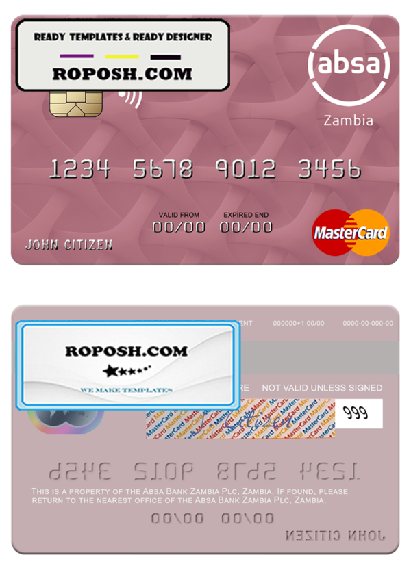 Zambia Absa Bank Zambia Plc mastercard credit card template in PSD format