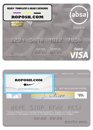 Zambia Absa Bank Zambia Plc visa debit card template in PSD format