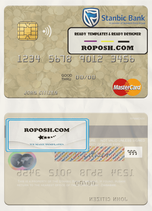 Zimbabwe Stanbic Bank mastercard credit card template in PSD format