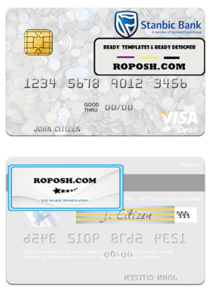 Zimbabwe Stanbic Bank visa debit card template in PSD format