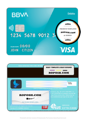 Argentina BBVA bank visa debit card template in PSD format, fully editable, with all fonts
