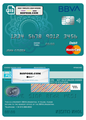 Argentina BBVA bank mastercard debit template in PSD format, fully editable