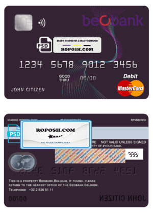 Belgium Beobank mastercard debit card template in PSD format, fully editable