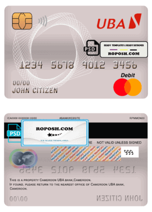 Cameroon UBA bank mastercard debit card template in PSD format, fully editable