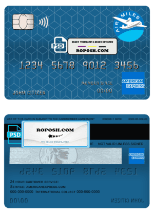 Canada American Express Air Miles credit card template in PSD format, fully editable