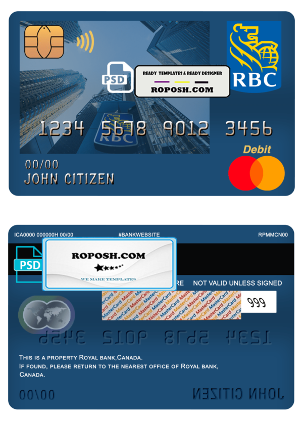 Canada Royal Bank Of Canada Rbc Bank Mastercard Debit Card Template