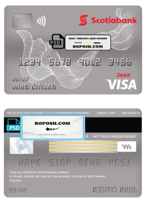 Canada Scotiabank bank visa card debit card template in PSD format, fully editable