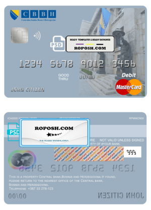Bosnia and Herzegovina Central Bank mastercard debit card template in PSD format, fully editable