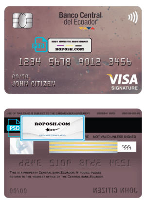Ecuador Central Bank visa signature card template in PSD format, fully editable