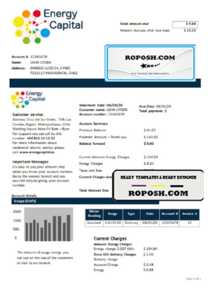 Chile Energy Capital utility bill template in Word and PDF format