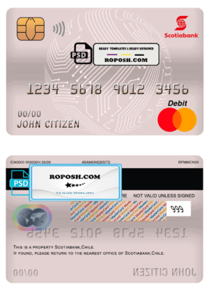 Chile Scotiabank bank mastercard debit card template in PSD format, fully editable