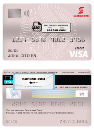 Chile Scotiabank bank visa card debit card template in PSD format, fully editable