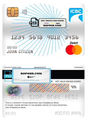 China Industrial and Commercial Bank of China bank mastercard debit card template in PSD format, fully editable