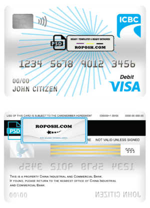 China Industrial and Commercial Bank of China bank visa card debit card template in PSD format, fully editable