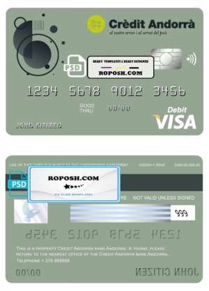 Andorra Credit Andorra bank visa card debit card template in PSD format, fully editable