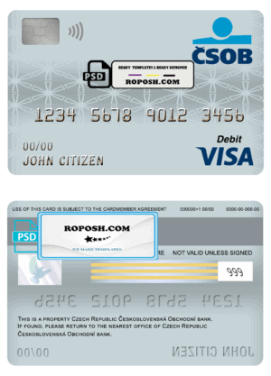 Czech Republic Československá Obchodní bank visa card debit card template in PSD format, fully editable