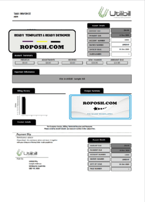 Australia Utilibill easy to fill template in Word and PDF format (.doc and .pdf)