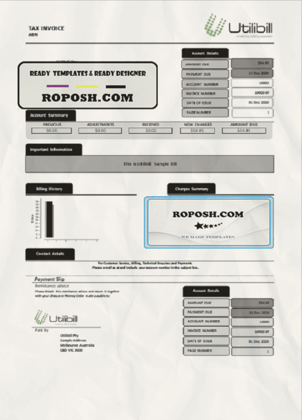 Australia Utilibill easy to fill template in Word and PDF format (.doc and .pdf)