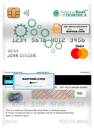 Dominica National Bank of Dominica mastercard debit card template in PSD format, fully editable