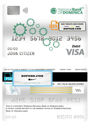 Dominica National Bank of Dominica visa card debit card template in PSD format, fully editable