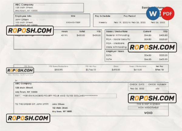 USA New York earnings statement Word and PDF template