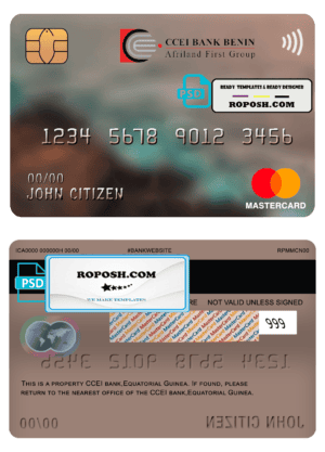 Equatorial Guinea CCEI Bank mastercard template in PSD format, fully editable