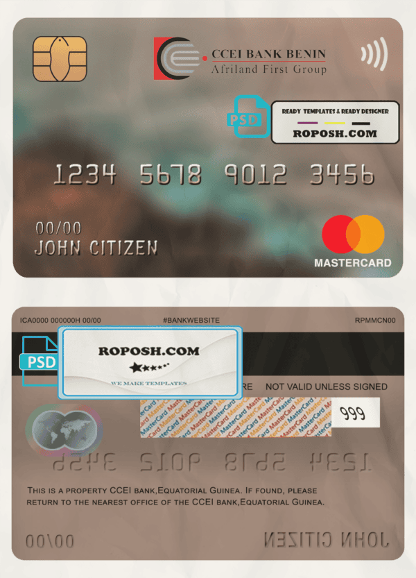 Equatorial Guinea CCEI Bank mastercard template in PSD format, fully editable
