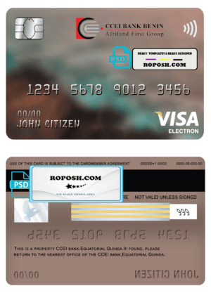 Equatorial Guinea CCEI Bank visa electron card template in PSD format, fully editable