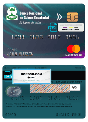 Equatorial Guinea The National Bank mastercard template in PSD format, fully editable