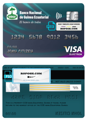 Equatorial Guinea The National Bank visa electron card template in PSD format, fully editable