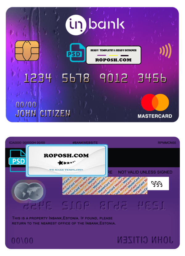 Estonia Inbank mastercard template in PSD format, fully editable