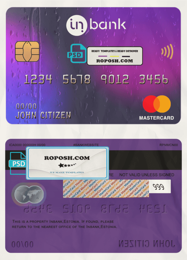 Estonia Inbank mastercard template in PSD format, fully editable
