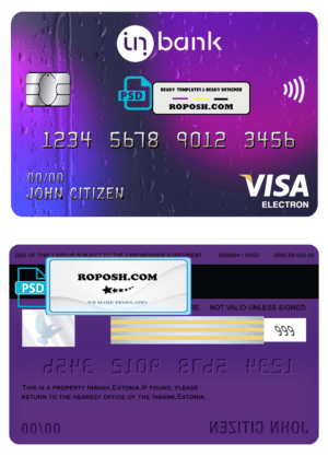 Estonia Inbank visa electron card template in PSD format, fully editable