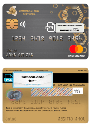 Ethiopia Commercial Bank mastercard template in PSD format, fully editable