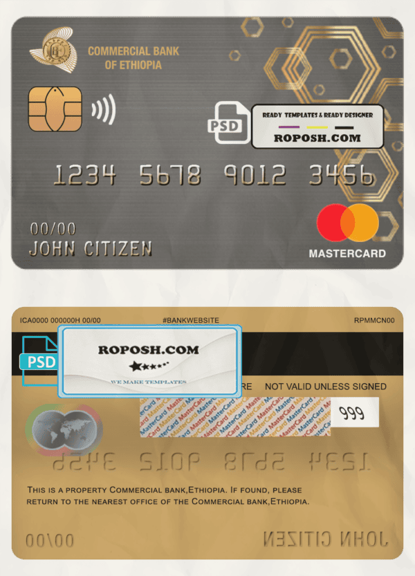 Ethiopia Commercial Bank mastercard template in PSD format, fully editable