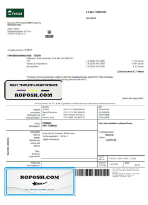 Finland Fennia Insurance company bill template in Word and PDF format